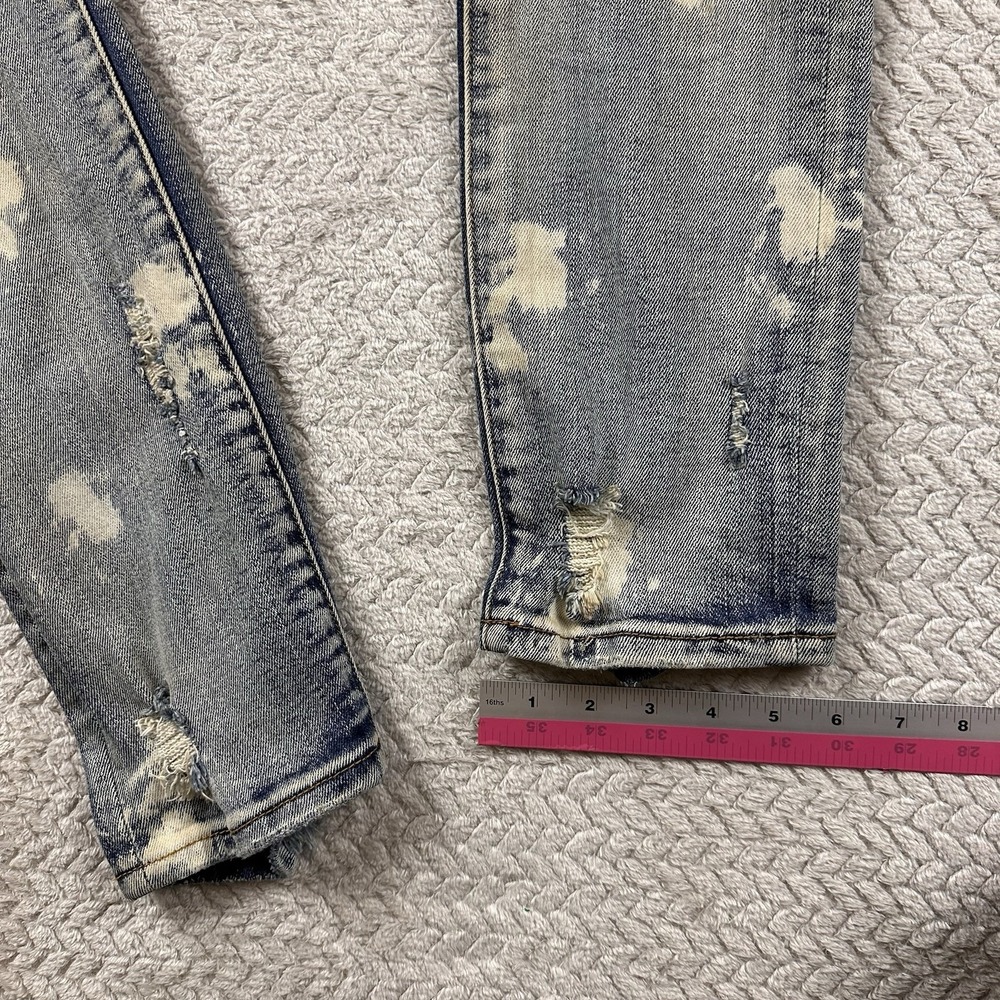 Crysp Denim Mens Jeans 34x34 Distressed Bleach Splatter Graffiti Moto Style Rock - Picture 13 of 15